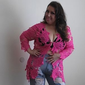 plussize hot pink lace blouse NWT